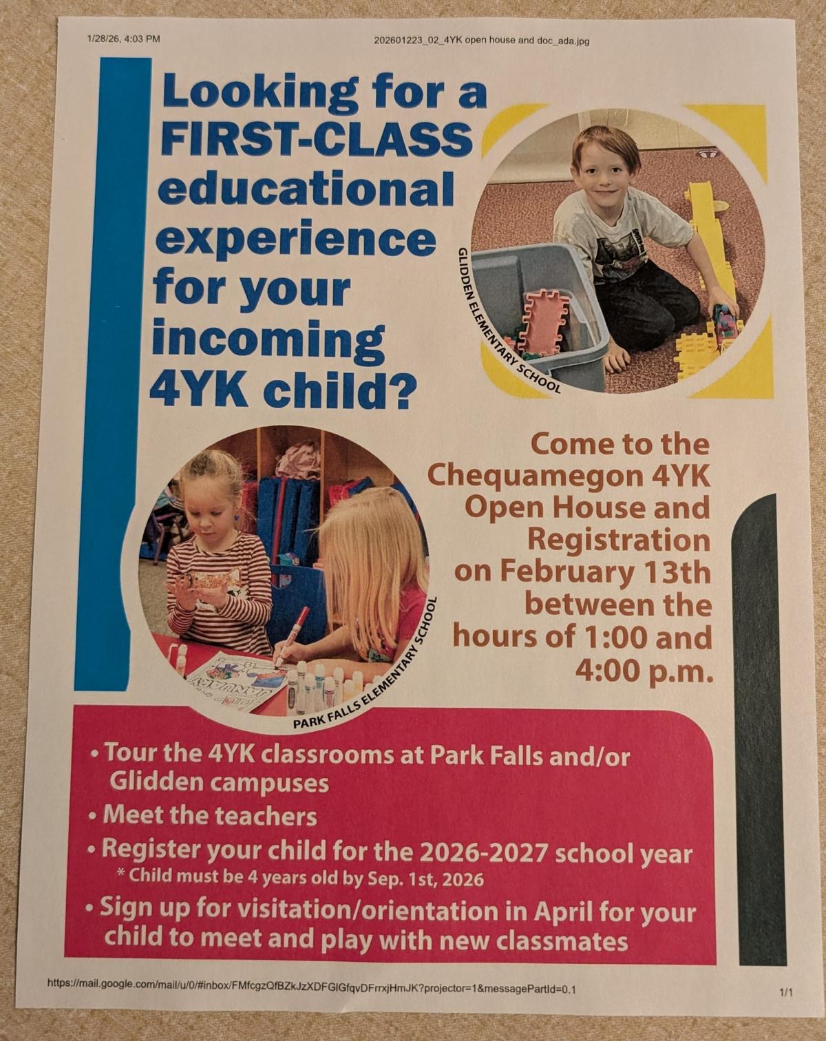 Chequamegon 4YK Open House and Registration